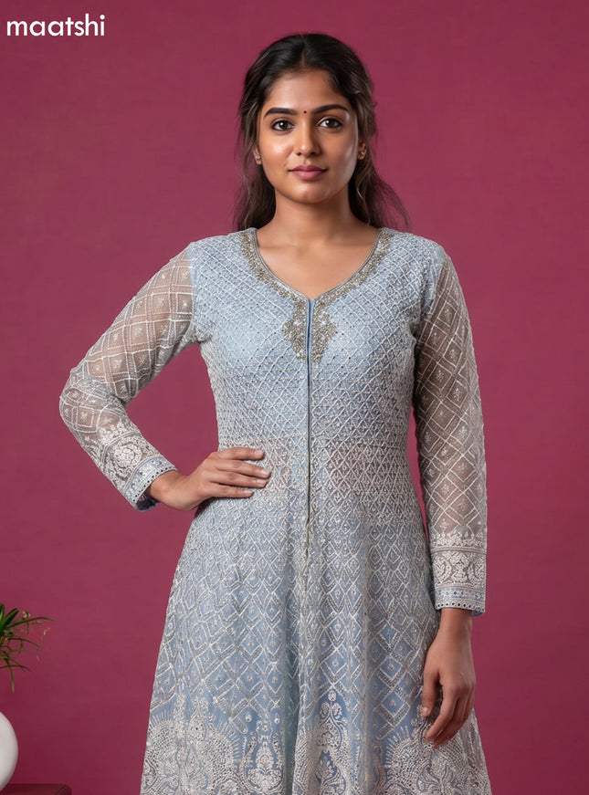 Ice Blue Embroidery Work Party Wear