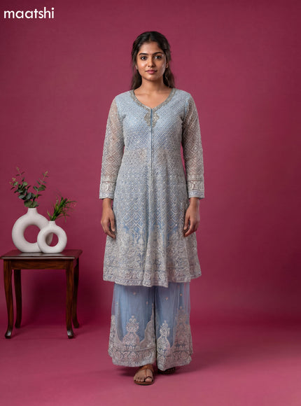 Ice Blue Embroidery Work Party Wear