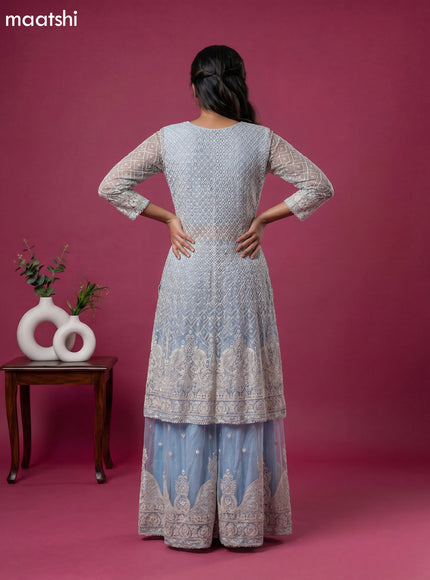 Ice Blue Embroidery Work Party Wear