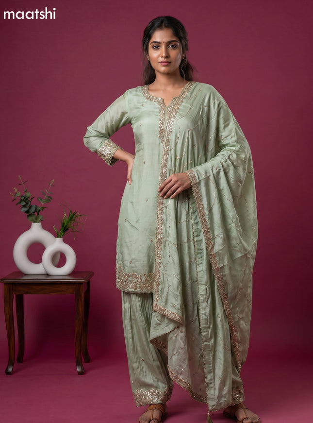 Pastel Green Party Wear Dress With Embroidery Work Suit
