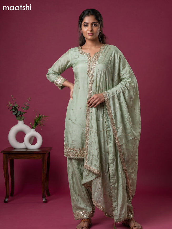 Pastel Green Party Wear Dress With Embroidery Work Suit
