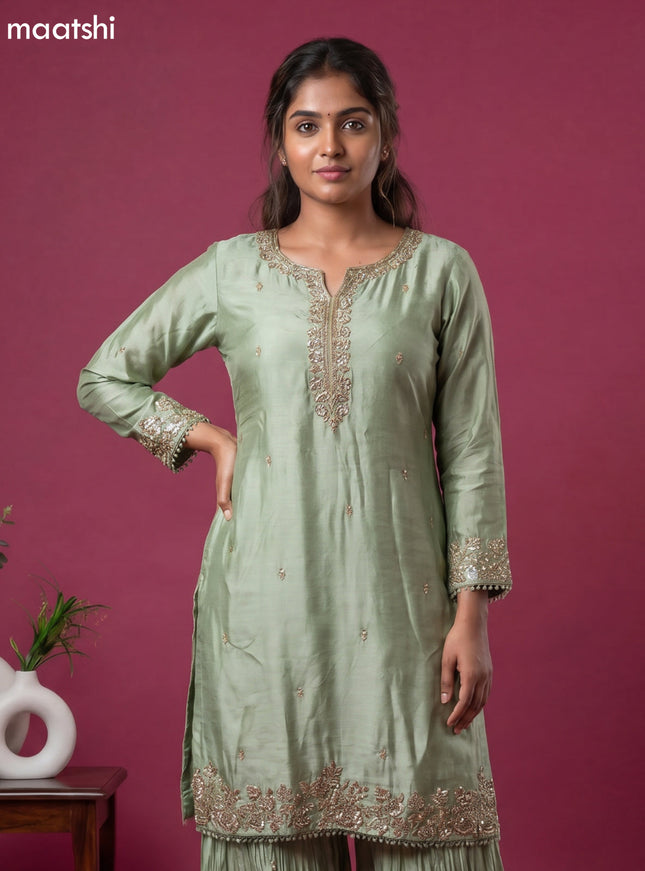 Pastel Green Party Wear Dress With Embroidery Work Suit