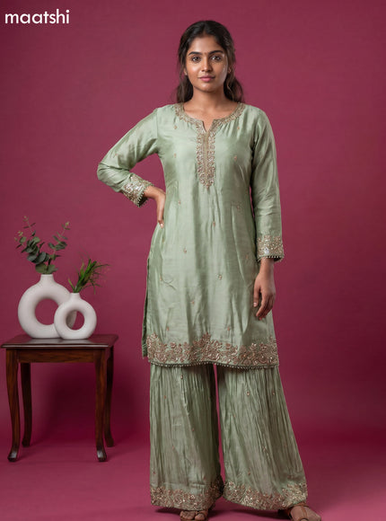 Pastel Green Party Wear Dress With Embroidery Work Suit