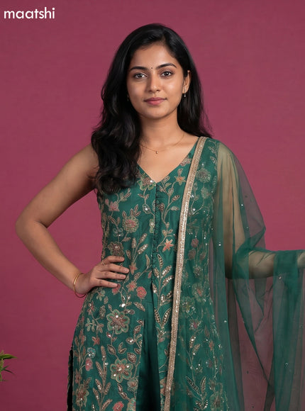 Green Party Wear Dress With Embroidery Work Anarkali Suit