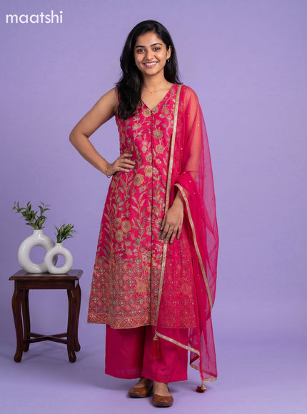 Pink Art Tussar Embroidery Work Anarkali Suit