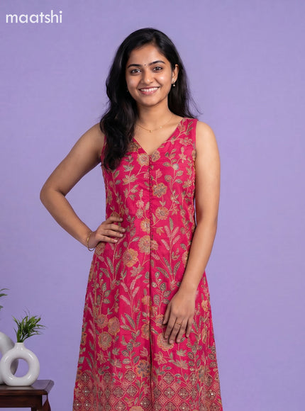 Pink Art Tussar Embroidery Work Anarkali Suit
