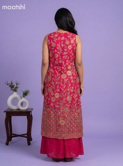Pink Art Tussar Embroidery Work Anarkali Suit