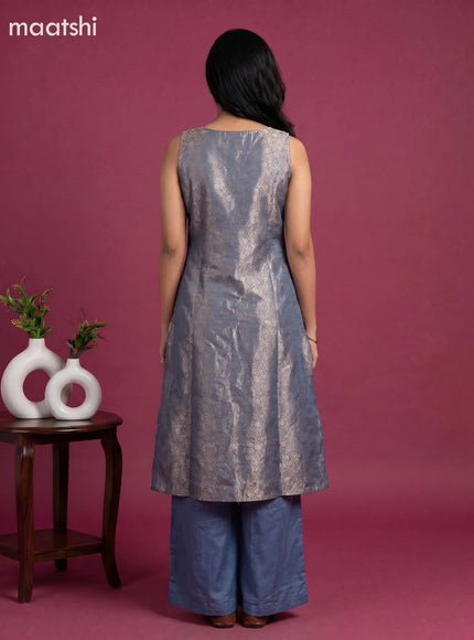 Dark Grey Art Tussar Banarasi Style Anarkali Suit