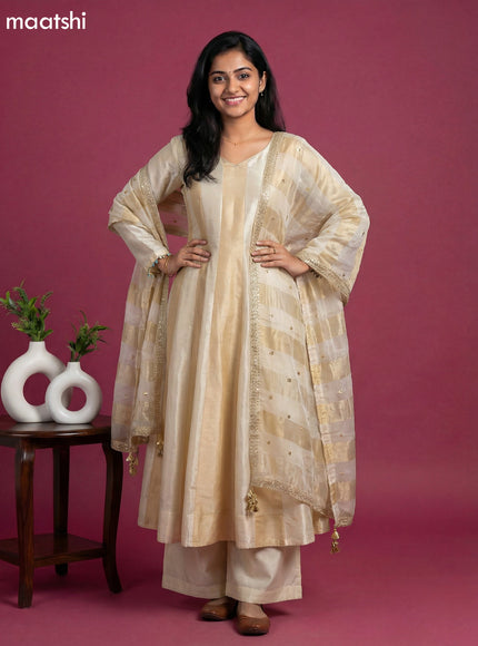 Cream and Gold Art Silk Party Wear Embroidery Work Anarkali Suit