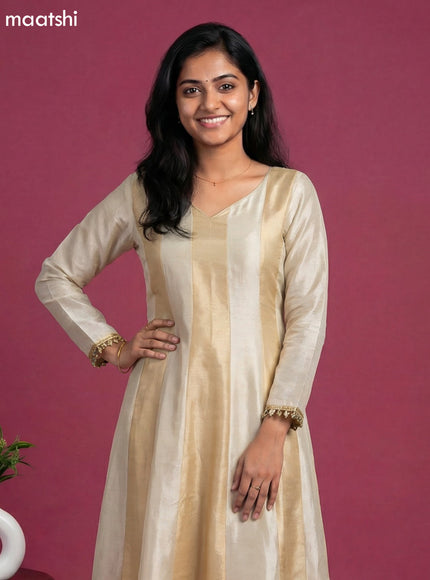 Cream and Gold Art Silk Party Wear Embroidery Work Anarkali Suit