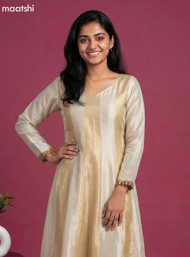 Cream and Gold Art Silk Party Wear Embroidery Work Anarkali Suit