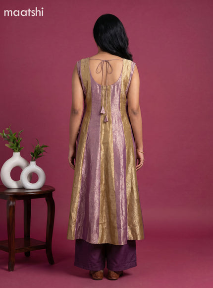 Pastel Purple and Mustard Green Art Tussar Allover Banarasi Style & Embroidery Work Anarkali Suit