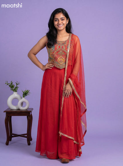 Red Party Wear Dress With Embroidery Work Suit