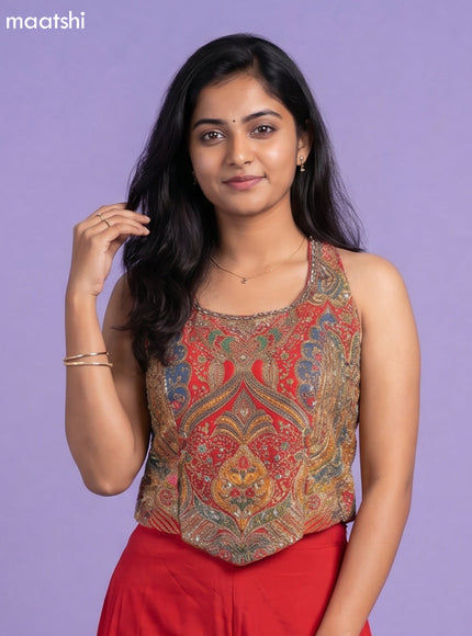 Red Party Wear Dress With Embroidery Work Suit