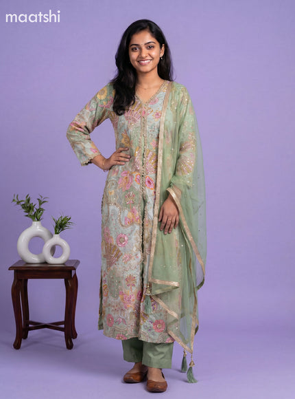 Pastel Green Crepe Silk Embroidery Work Anarkali Suit