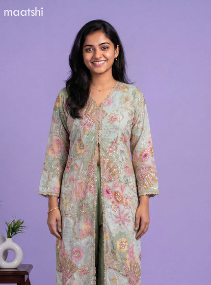 Pastel Green Crepe Silk Embroidery Work Anarkali Suit