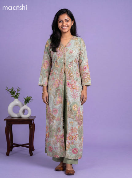 Pastel Green Crepe Silk Embroidery Work Anarkali Suit