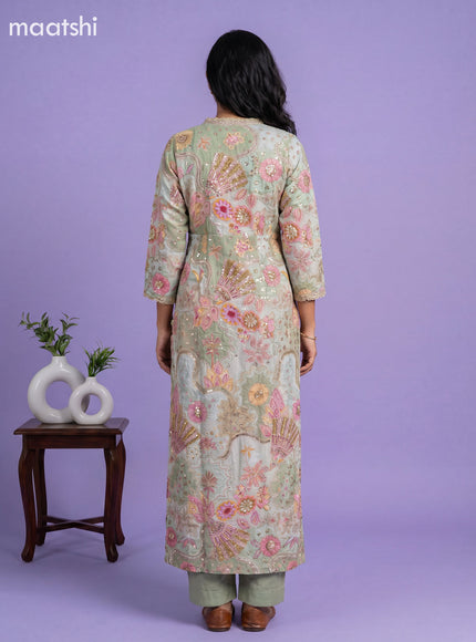Pastel Green Crepe Silk Embroidery Work Anarkali Suit