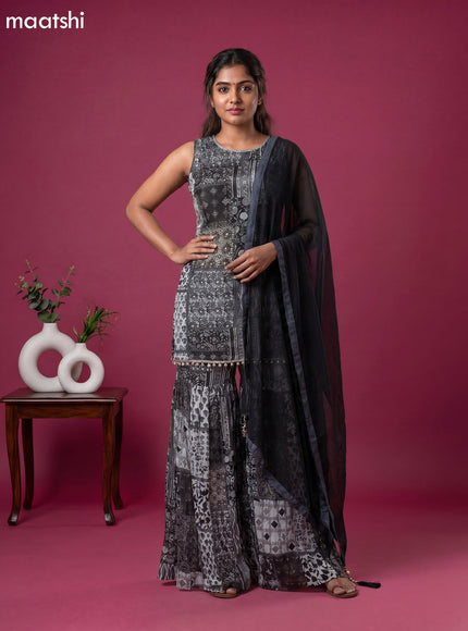 Black and Grey Party Wear Dress With Embroidery Work Anarkali Suit