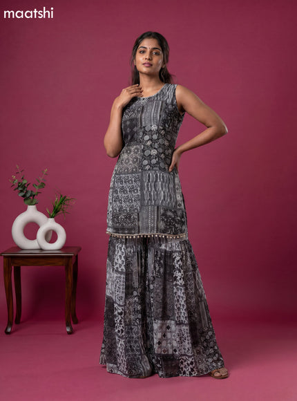 Black and Grey Party Wear Dress With Embroidery Work Anarkali Suit