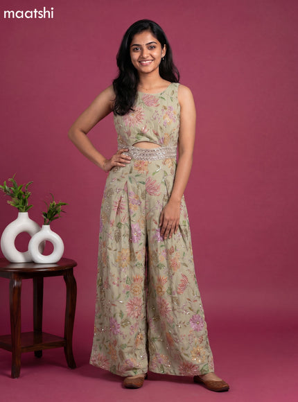 Elaichi Green Party Wear Dress With Embroidery Work Suit