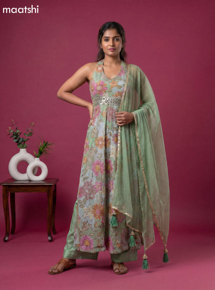 Pastel Green Party Wear Dress With Embroidery Work Suit