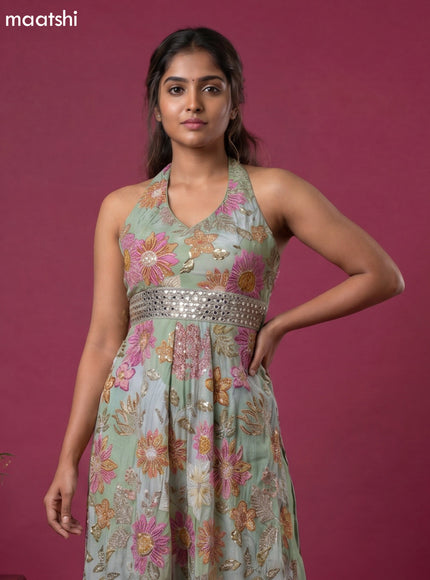 Pastel Green Party Wear Dress With Embroidery Work Suit