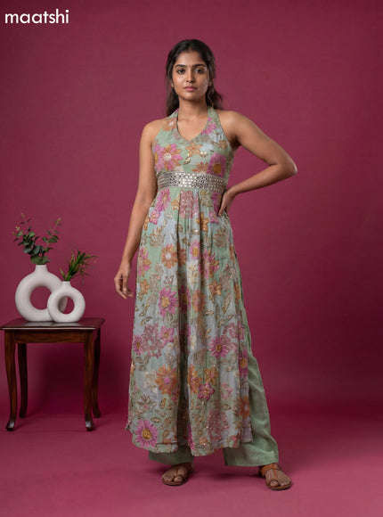 Pastel Green Party Wear Dress With Embroidery Work Suit