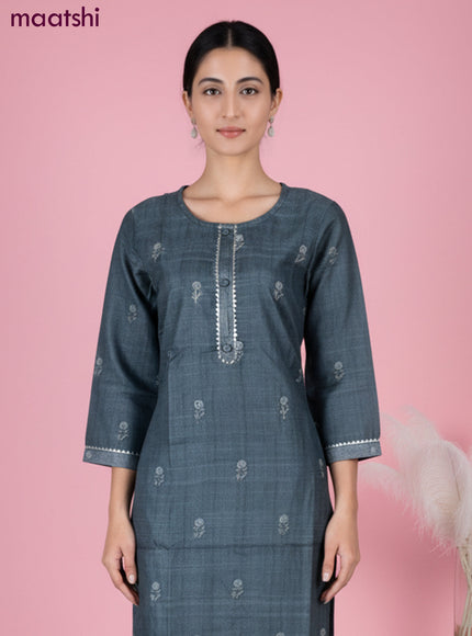 Chanderi salwar suit peacock green shade with buttas & gotapatti lace work neck pattern and straight cut pant & dupatta