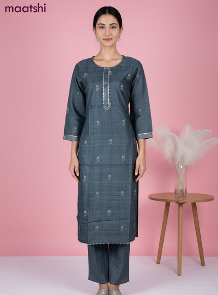 Chanderi salwar suit peacock green shade with buttas & gotapatti lace work neck pattern and straight cut pant & dupatta