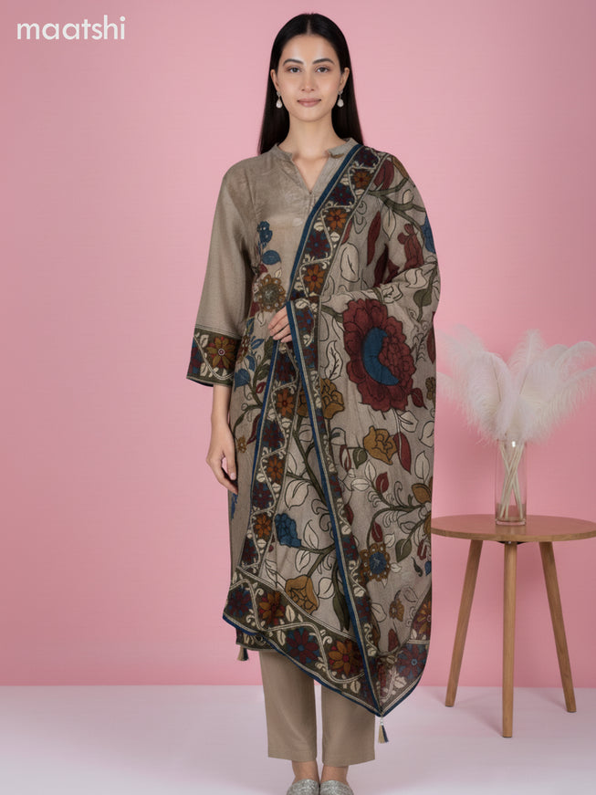 Chanderi salwar suit teal shade with allover floral butta prints & embroidery zardosi work neck pattern and straight cut pant & dupatta