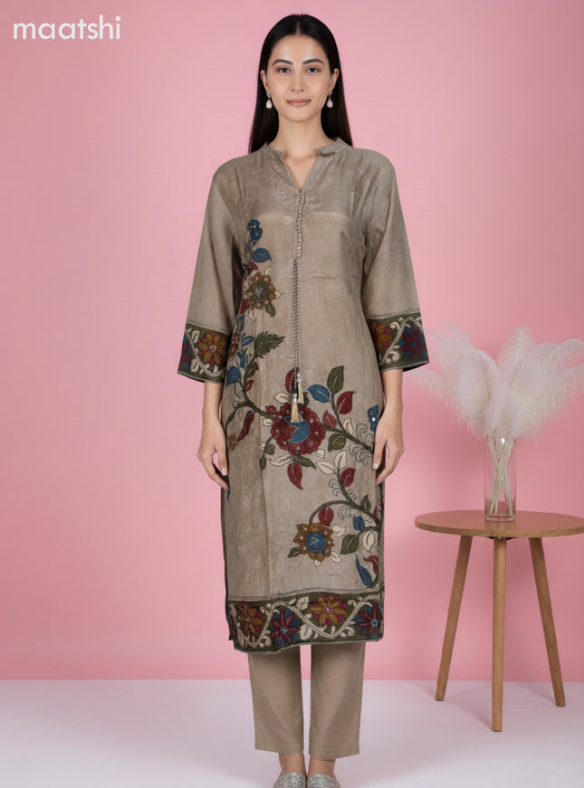 Chanderi salwar suit teal shade with allover floral butta prints & embroidery zardosi work neck pattern and straight cut pant & dupatta