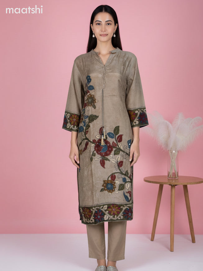 Chanderi salwar suit teal shade with allover floral butta prints & embroidery zardosi work neck pattern and straight cut pant & dupatta
