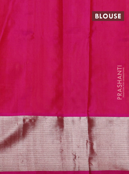 Venkatagiri silk saree mustard yellow and pink with silver zari woven buttas and silver zari woven border