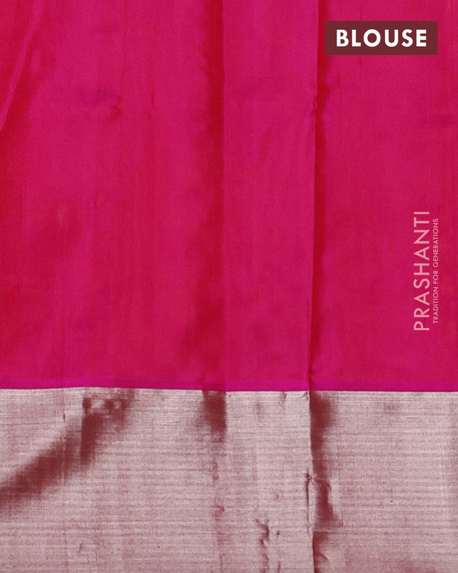 Venkatagiri silk saree mustard yellow and pink with silver zari woven buttas and silver zari woven border