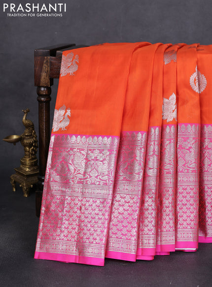 Venkatagiri silk saree orange and pink with silver zari woven buttas and long silver zari woven border