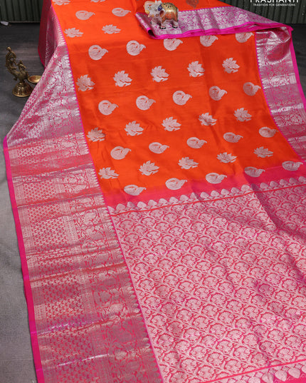 Venkatagiri silk saree orange and pink with silver zari woven buttas and long silver zari woven border