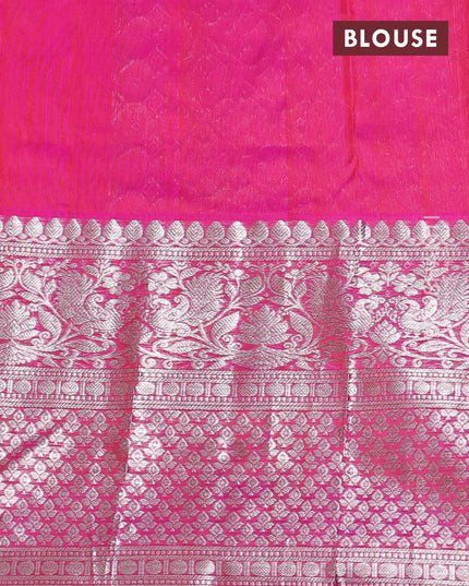 Venkatagiri silk saree orange and pink with silver zari woven buttas and long silver zari woven border