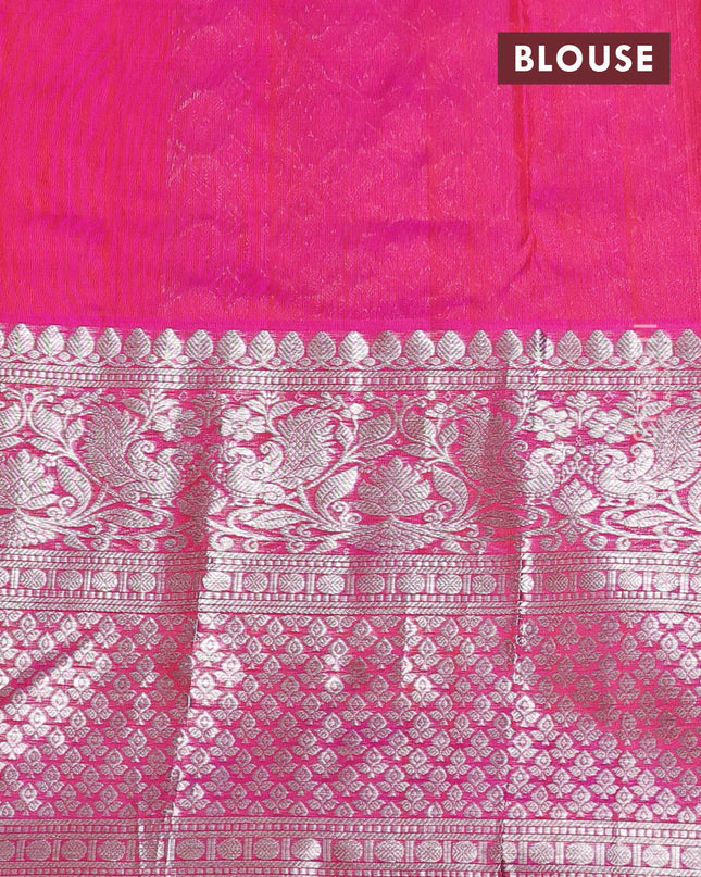 Venkatagiri silk saree orange and pink with silver zari woven buttas and long silver zari woven border