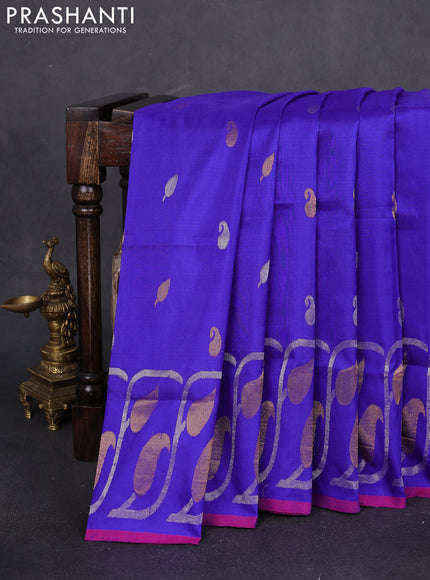 Pure uppada silk saree blue and pink with zari woven paisley buttas and zari woven border
