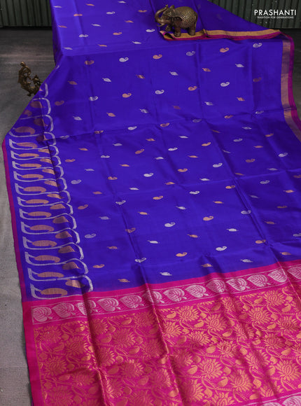 Pure uppada silk saree blue and pink with zari woven paisley buttas and zari woven border