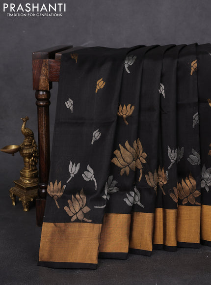 Pure uppada silk saree black with silver & gold zari woven buttas and zari woven border