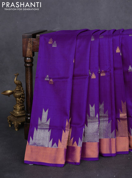 Pure uppada silk saree violet with silver & gold zari woven temple buttas and zari woven border