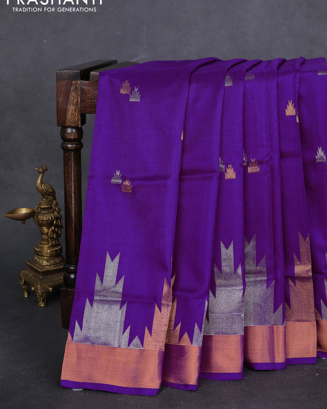 Pure uppada silk saree violet with silver & gold zari woven temple buttas and zari woven border