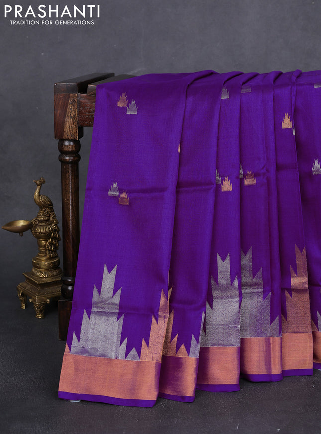 Pure uppada silk saree violet with silver & gold zari woven temple buttas and zari woven border