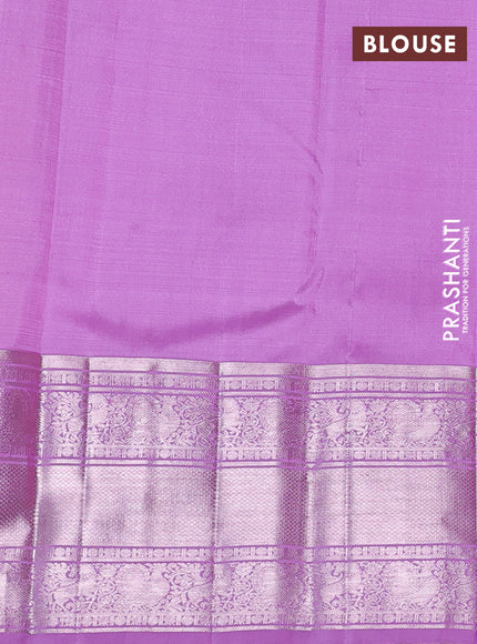 Kora kanchipuram silk saree candy pink and lavender with silver zari woven buttas and rich silver zari woven border