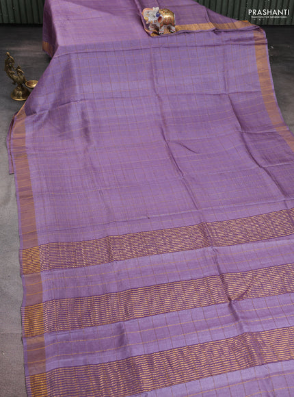 Pure tussar silk saree pastel purple and black with allover zari woven checked pattern and zari woven border