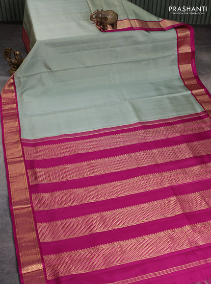 10 Yards pure kanchipuram silk saree pastel green and magenta pink with plain body and zari woven korvai border