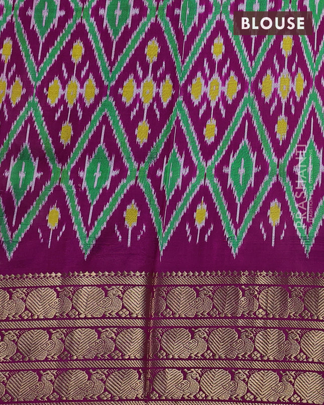 Pure pochampally silk saree elephant grey and pink with allover floral digital prints and temple design annam zari woven border