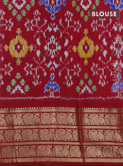 Pure pochampally silk saree beige and maroon with floral prints and temple design annam zari woven border